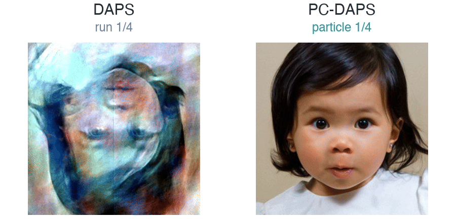 Animated comparison of DAPS and PC-DAPS on a baby-girl phase-retrieval example